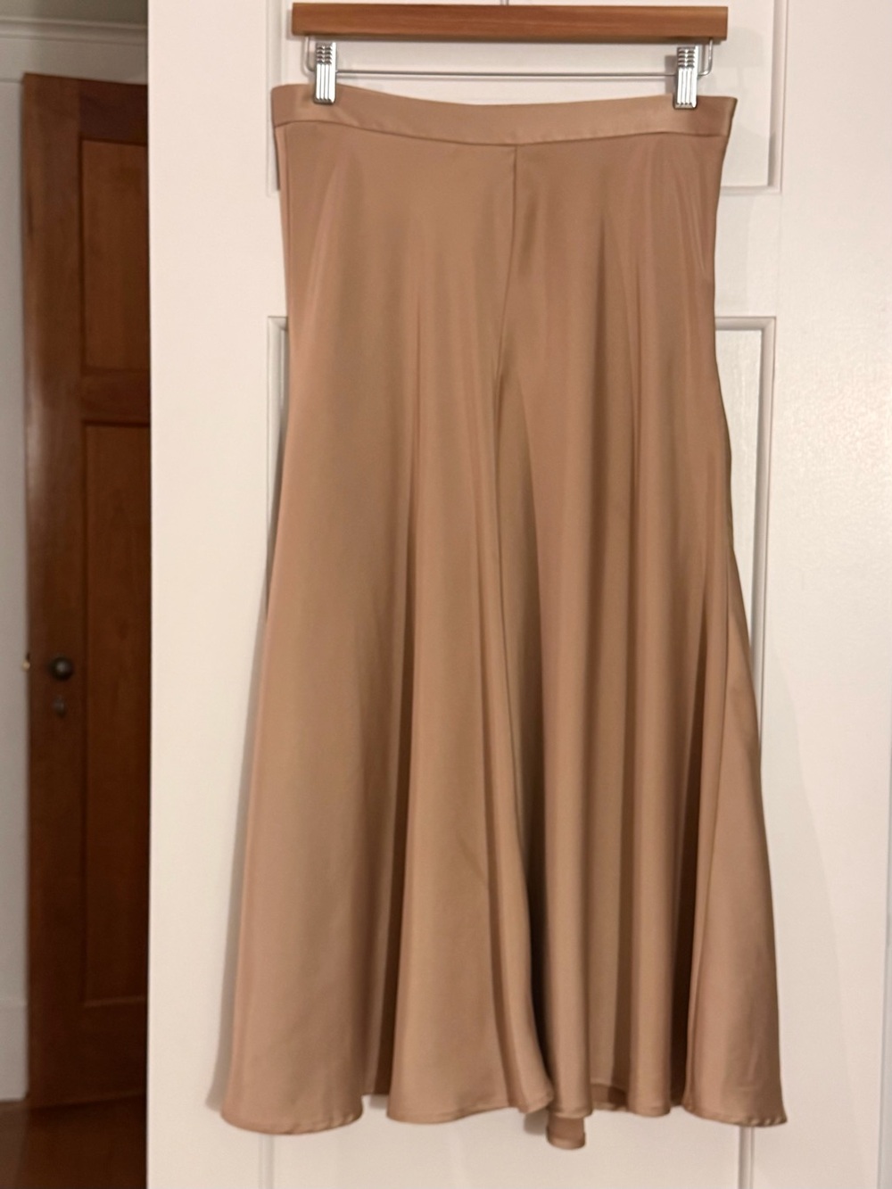 Banana Republic Nude-Tan A-Line Satin Midi Skirt Dress
